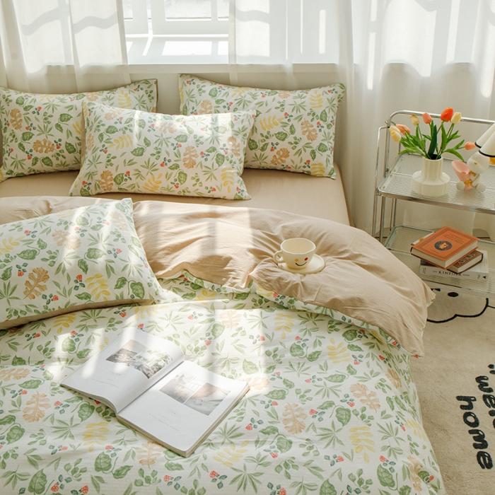 91家纺网 家纺一手货源 找家纺 苏东来2023全棉母婴双层纱印花四件套长绒纯棉麻色织提花磨毛夏被四件套 绿草如茵