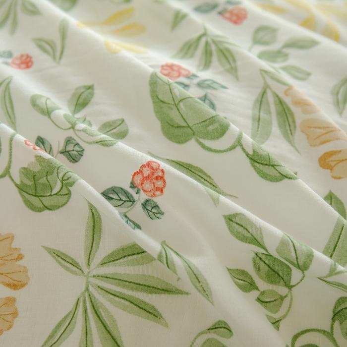 91家纺网 家纺一手货源 找家纺 苏东来2023全棉母婴双层纱印花四件套长绒纯棉麻色织提花磨毛夏被四件套 绿草如茵