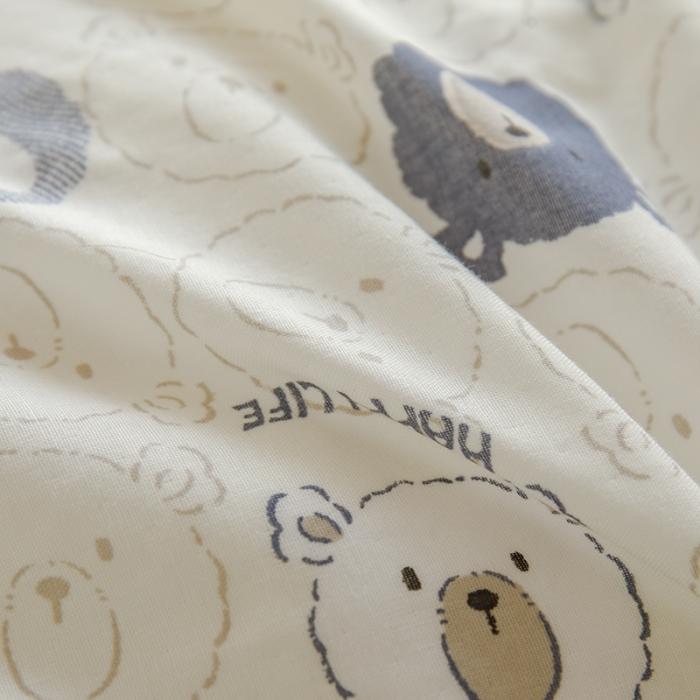 91家纺网 家纺一手货源 找家纺 苏东来2023全棉母婴双层纱印花四件套长绒纯棉麻色织提花磨毛夏被四件套 可爱小熊