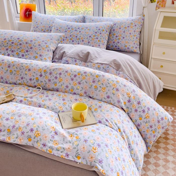 91家纺网 家纺一手货源 找家纺 苏东来2023全棉母婴双层纱印花四件套长绒纯棉麻色织提花磨毛夏被四件套 万紫千红