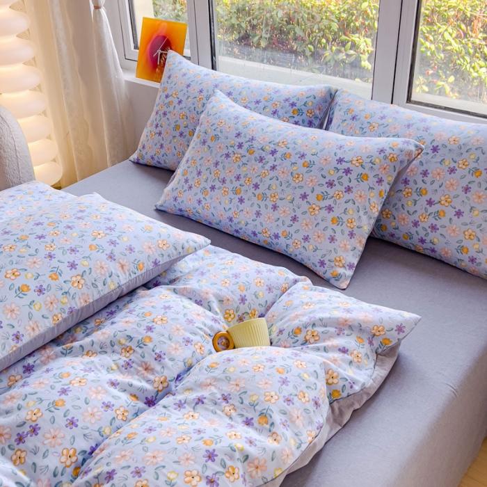 91家纺网 家纺一手货源 找家纺 苏东来2023全棉母婴双层纱印花四件套长绒纯棉麻色织提花磨毛夏被四件套 万紫千红