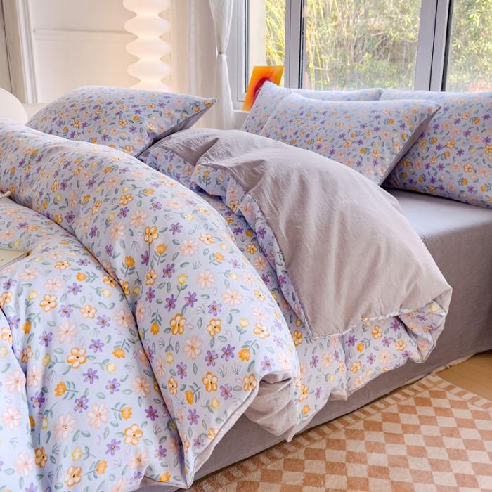 91家纺网 家纺一手货源 找家纺 苏东来2023全棉母婴双层纱印花四件套长绒纯棉麻色织提花磨毛夏被四件套 万紫千红