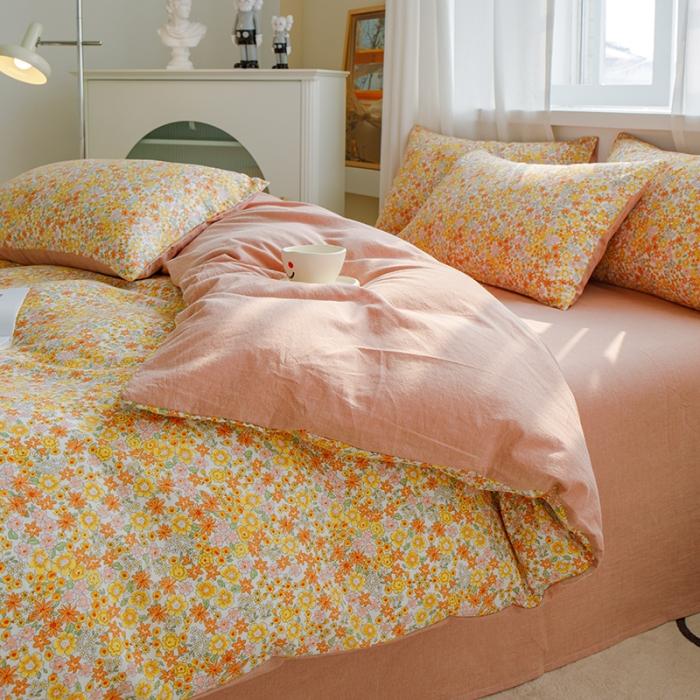 91家纺网 家纺一手货源 找家纺 苏东来2023全棉母婴双层纱印花四件套长绒纯棉麻色织提花磨毛夏被四件套 百花齐放