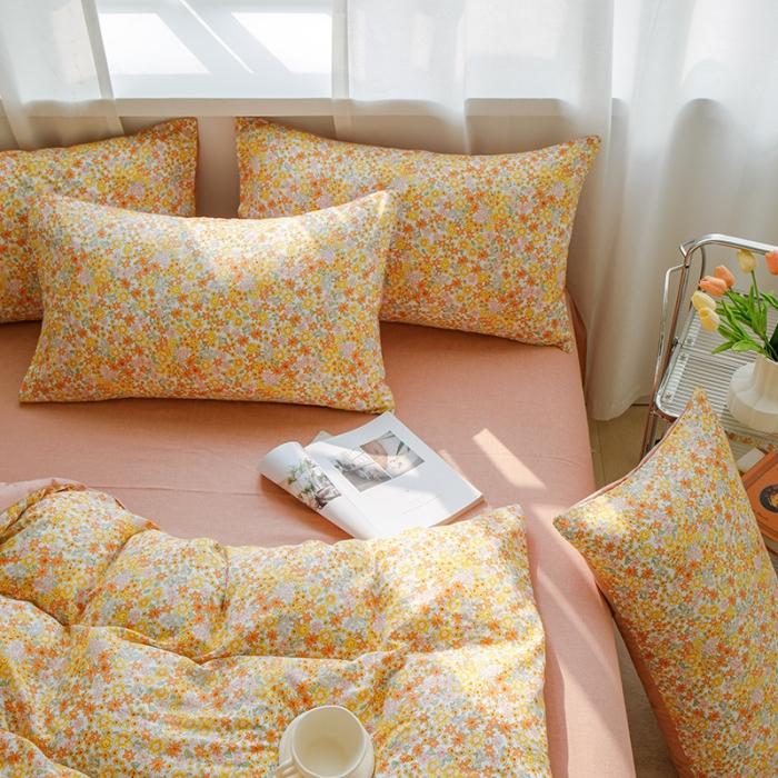 91家纺网 家纺一手货源 找家纺 苏东来2023全棉母婴双层纱印花四件套长绒纯棉麻色织提花磨毛夏被四件套 百花齐放