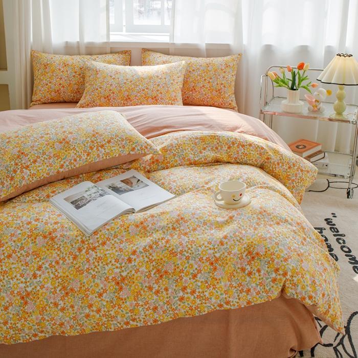 91家纺网 家纺一手货源 找家纺 苏东来2023全棉母婴双层纱印花四件套长绒纯棉麻色织提花磨毛夏被四件套 百花齐放