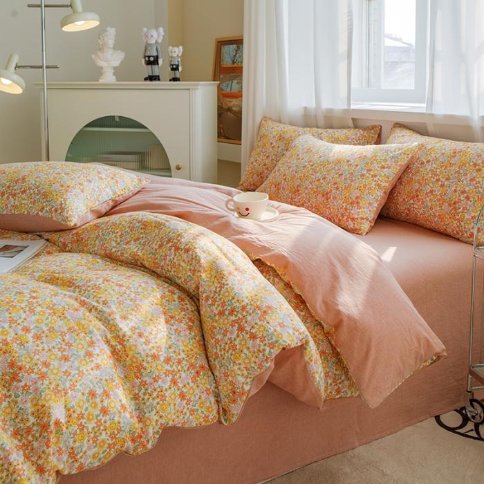 91家纺网 家纺一手货源 找家纺 苏东来2023全棉母婴双层纱印花四件套长绒纯棉麻色织提花磨毛夏被四件套 百花齐放