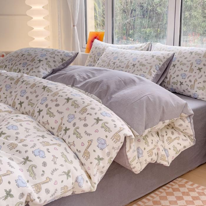 91家纺网 家纺一手货源 找家纺 苏东来2023全棉母婴双层纱印花四件套长绒纯棉麻色织提花磨毛夏被四件套 童乐园