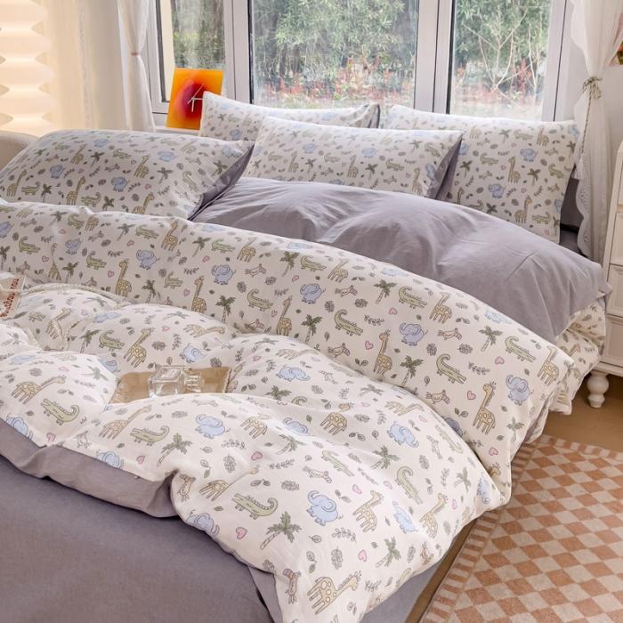 91家纺网 家纺一手货源 找家纺 苏东来2023全棉母婴双层纱印花四件套长绒纯棉麻色织提花磨毛夏被四件套 童乐园