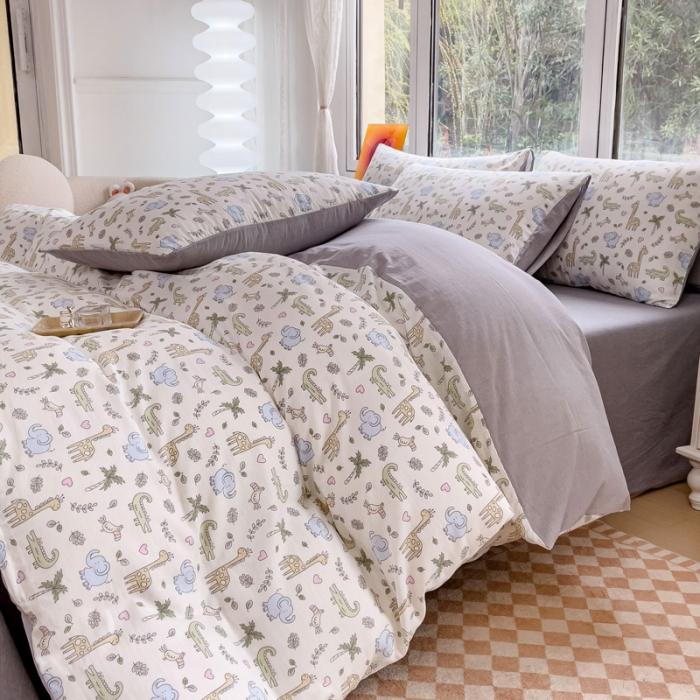 91家纺网 家纺一手货源 找家纺 苏东来2023全棉母婴双层纱印花四件套长绒纯棉麻色织提花磨毛夏被四件套 童乐园