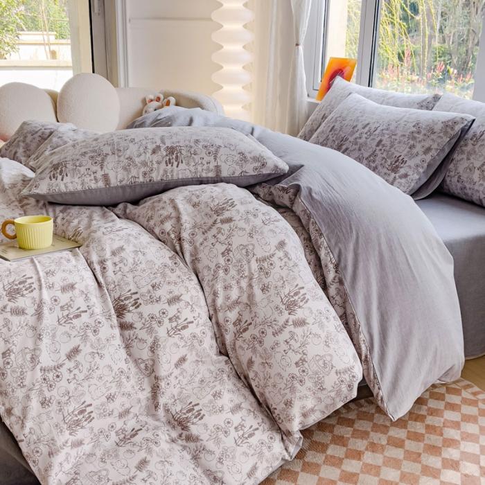 91家纺网 家纺一手货源 找家纺 苏东来2023全棉母婴双层纱印花四件套长绒纯棉麻色织提花磨毛夏被四件套 生态园