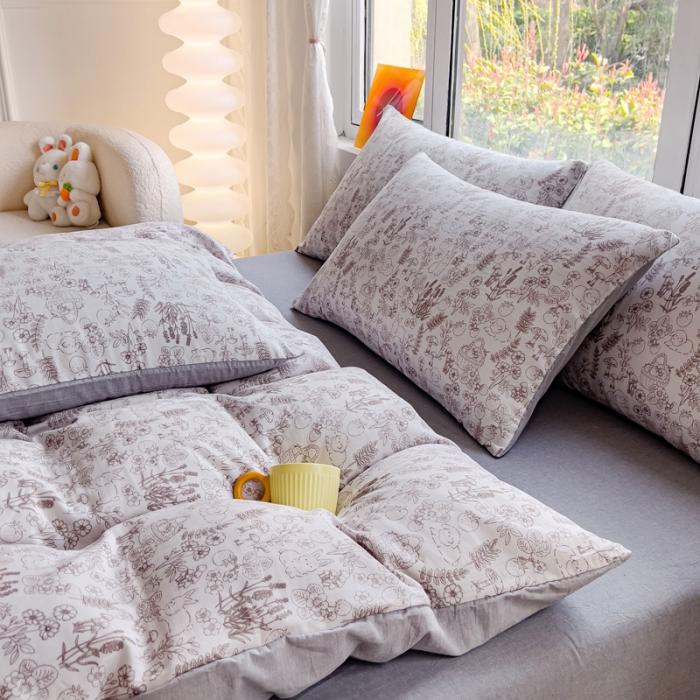 91家纺网 家纺一手货源 找家纺 苏东来2023全棉母婴双层纱印花四件套长绒纯棉麻色织提花磨毛夏被四件套 生态园