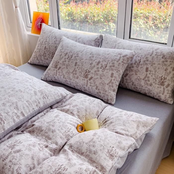 91家纺网 家纺一手货源 找家纺 苏东来2023全棉母婴双层纱印花四件套长绒纯棉麻色织提花磨毛夏被四件套 生态园