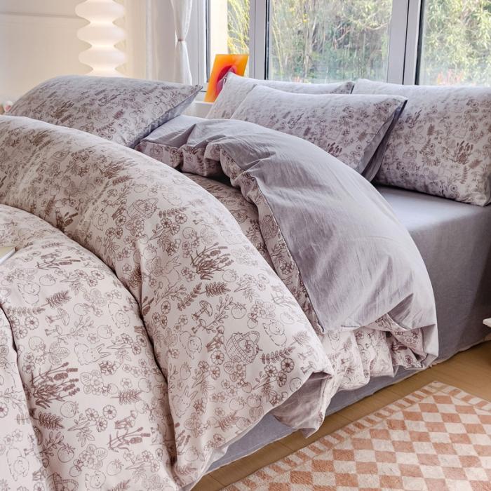 91家纺网 家纺一手货源 找家纺 苏东来2023全棉母婴双层纱印花四件套长绒纯棉麻色织提花磨毛夏被四件套 生态园