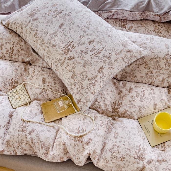 91家纺网 家纺一手货源 找家纺 苏东来2023全棉母婴双层纱印花四件套长绒纯棉麻色织提花磨毛夏被四件套 生态园