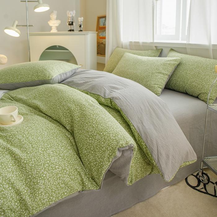 91家纺网 家纺一手货源 找家纺 苏东来2023全棉母婴双层纱印花四件套长绒纯棉麻色织提花磨毛夏被四件套 清新淡雅