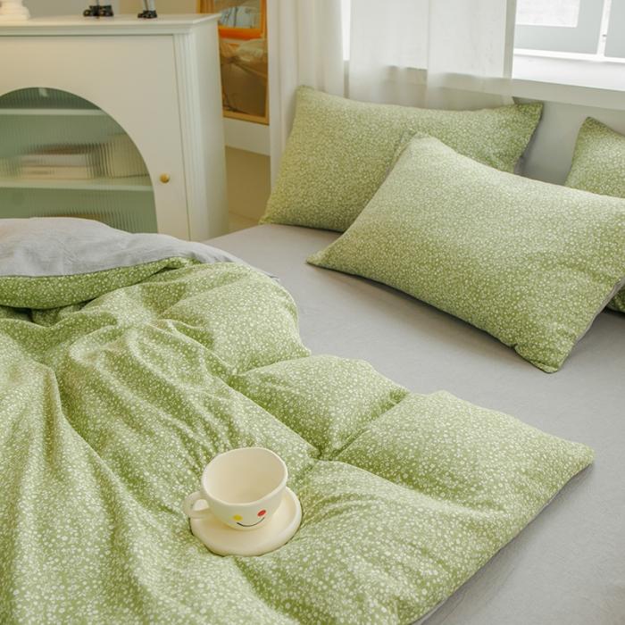 91家纺网 家纺一手货源 找家纺 苏东来2023全棉母婴双层纱印花四件套长绒纯棉麻色织提花磨毛夏被四件套 清新淡雅