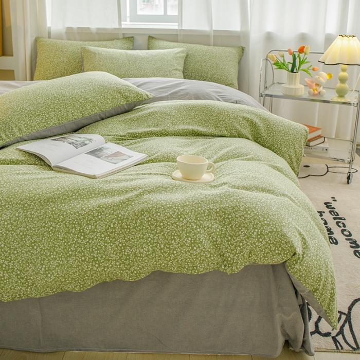 91家纺网 家纺一手货源 找家纺 苏东来2023全棉母婴双层纱印花四件套长绒纯棉麻色织提花磨毛夏被四件套 清新淡雅