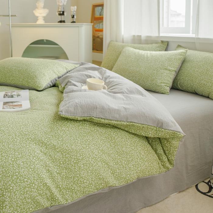 91家纺网 家纺一手货源 找家纺 苏东来2023全棉母婴双层纱印花四件套长绒纯棉麻色织提花磨毛夏被四件套 清新淡雅