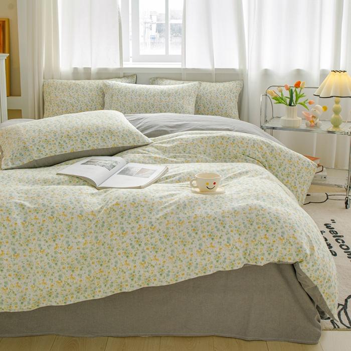 91家纺网 家纺一手货源 找家纺 苏东来2023全棉母婴双层纱印花四件套长绒纯棉麻色织提花磨毛夏被四件套 仲夏