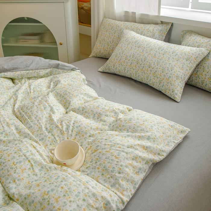 91家纺网 家纺一手货源 找家纺 苏东来2023全棉母婴双层纱印花四件套长绒纯棉麻色织提花磨毛夏被四件套 仲夏