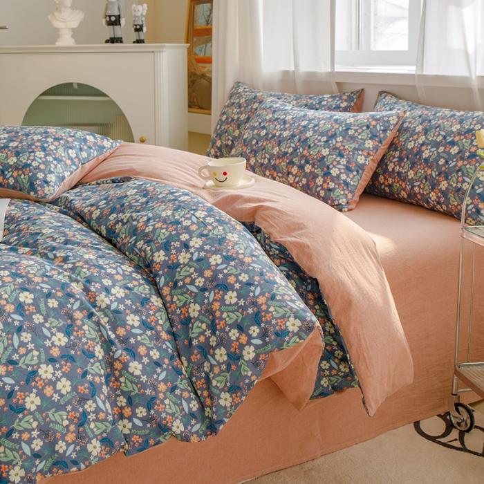 91家纺网 家纺一手货源 找家纺 苏东来2023全棉母婴双层纱印花四件套长绒纯棉麻色织提花磨毛夏被四件套 生如夏花