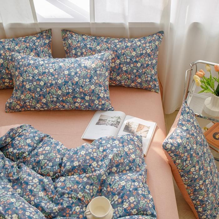 91家纺网 家纺一手货源 找家纺 苏东来2023全棉母婴双层纱印花四件套长绒纯棉麻色织提花磨毛夏被四件套 生如夏花