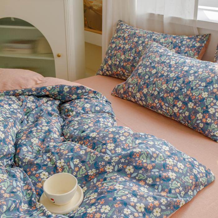 91家纺网 家纺一手货源 找家纺 苏东来2023全棉母婴双层纱印花四件套长绒纯棉麻色织提花磨毛夏被四件套 生如夏花