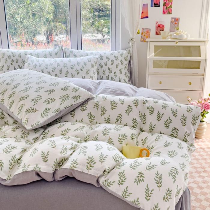 91家纺网 家纺一手货源 找家纺 苏东来2023全棉母婴双层纱印花四件套长绒纯棉麻色织提花磨毛夏被四件套 金枝玉叶