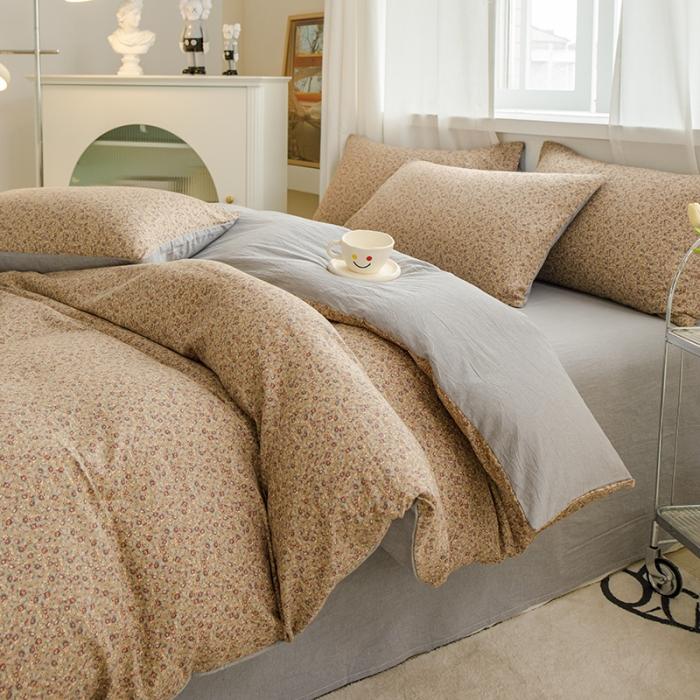 91家纺网 家纺一手货源 找家纺 苏东来2023全棉母婴双层纱印花四件套长绒纯棉麻色织提花磨毛夏被四件套 春华秋实