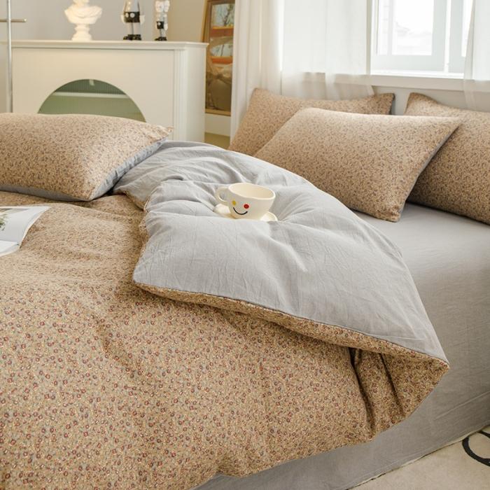 91家纺网 家纺一手货源 找家纺 苏东来2023全棉母婴双层纱印花四件套长绒纯棉麻色织提花磨毛夏被四件套 春华秋实