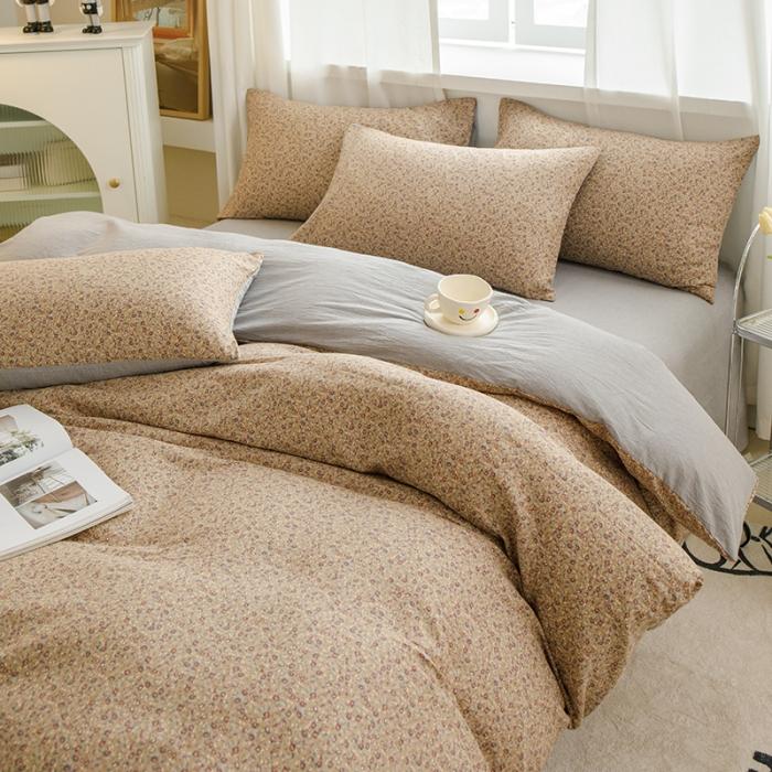 91家纺网 家纺一手货源 找家纺 苏东来2023全棉母婴双层纱印花四件套长绒纯棉麻色织提花磨毛夏被四件套 春华秋实