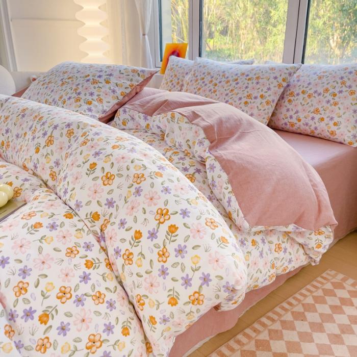 91家纺网 家纺一手货源 找家纺 苏东来2023全棉母婴双层纱印花四件套长绒纯棉麻色织提花磨毛夏被四件套 繁花似锦