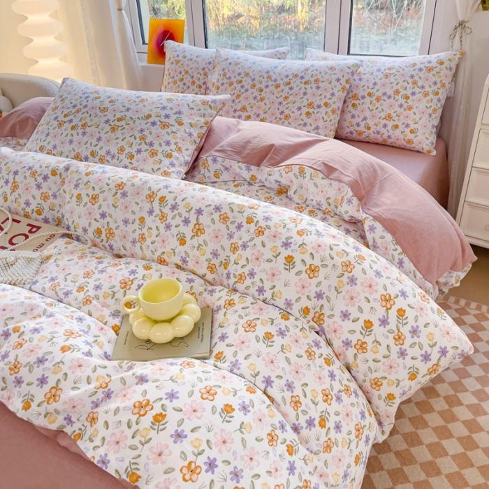 91家纺网 家纺一手货源 找家纺 苏东来2023全棉母婴双层纱印花四件套长绒纯棉麻色织提花磨毛夏被四件套 繁花似锦