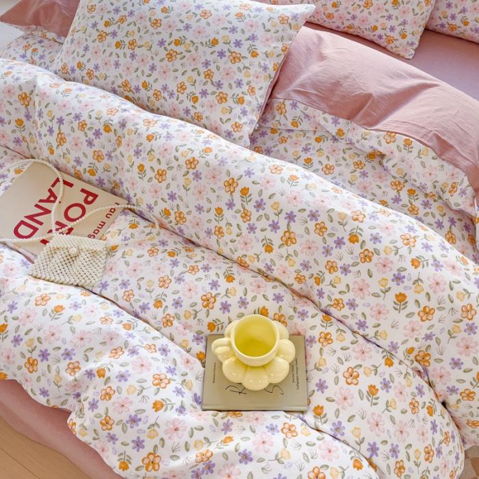 91家纺网 家纺一手货源 找家纺 苏东来2023全棉母婴双层纱印花四件套长绒纯棉麻色织提花磨毛夏被四件套 繁花似锦