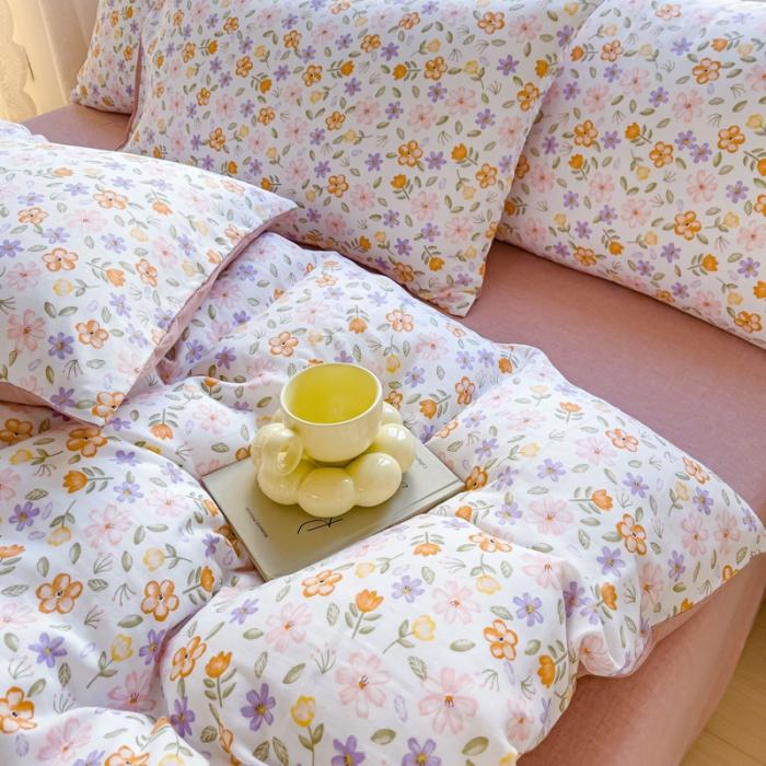 91家纺网 家纺一手货源 找家纺 苏东来2023全棉母婴双层纱印花四件套长绒纯棉麻色织提花磨毛夏被四件套 繁花似锦