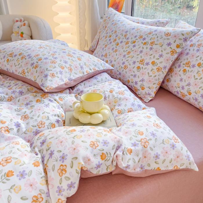 91家纺网 家纺一手货源 找家纺 苏东来2023全棉母婴双层纱印花四件套长绒纯棉麻色织提花磨毛夏被四件套 繁花似锦