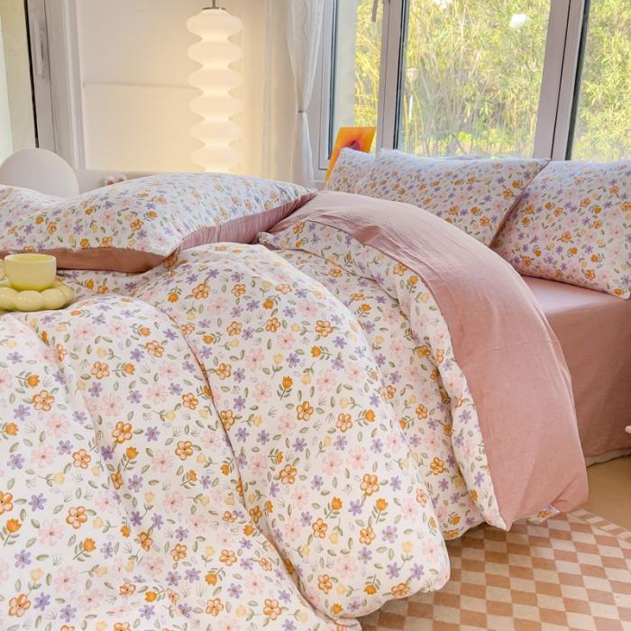 91家纺网 家纺一手货源 找家纺 苏东来2023全棉母婴双层纱印花四件套长绒纯棉麻色织提花磨毛夏被四件套 繁花似锦