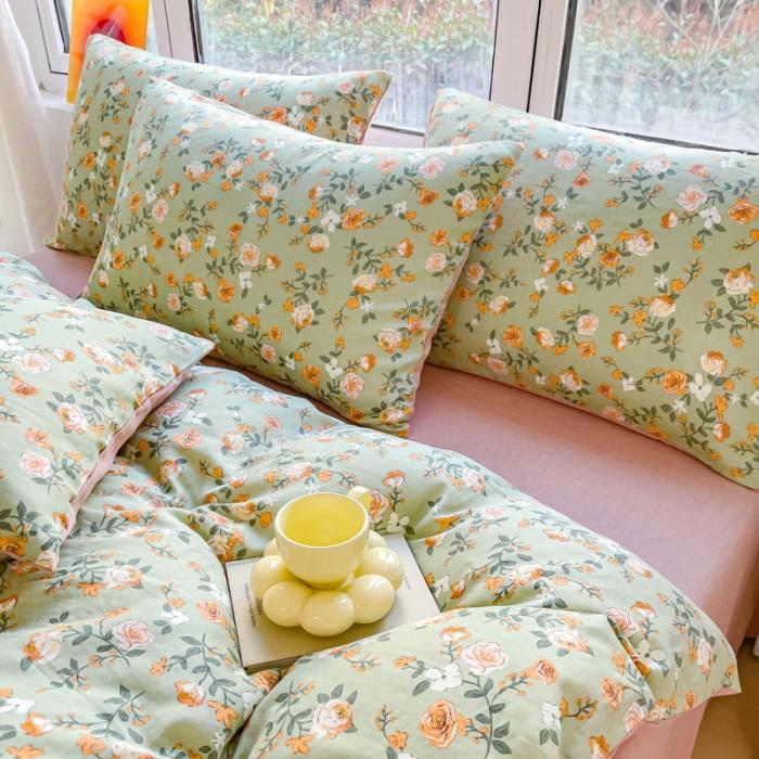 91家纺网 家纺一手货源 找家纺 苏东来2023全棉母婴双层纱印花四件套长绒纯棉麻色织提花磨毛夏被四件套 春暖花开