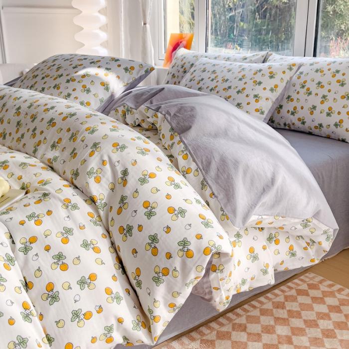 91家纺网 家纺一手货源 找家纺 苏东来2023全棉母婴双层纱印花四件套长绒纯棉麻色织提花磨毛夏被四件套 甜心草莓