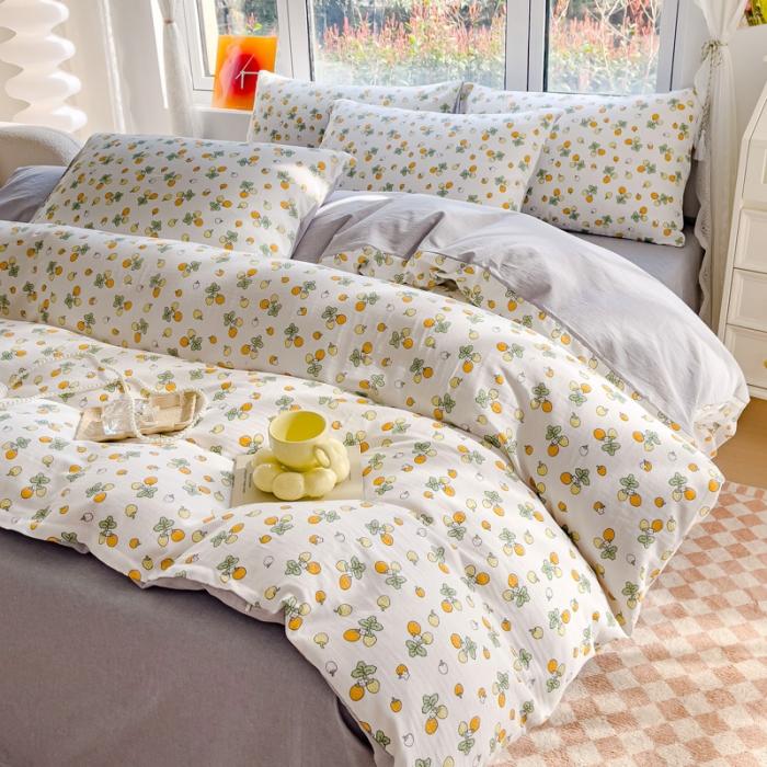 91家纺网 家纺一手货源 找家纺 苏东来2023全棉母婴双层纱印花四件套长绒纯棉麻色织提花磨毛夏被四件套 甜心草莓