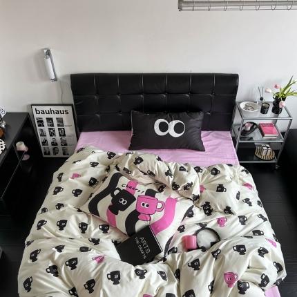 91家纺网 家纺一手货源 找家纺 桃喜 2024新款甜辣潮酷数码印花全棉四件套 哈皮的马克杯-粉