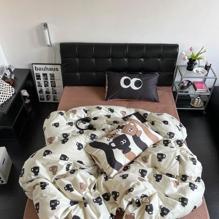 91家纺网 家纺一手货源 找家纺 桃喜 2024新款甜辣潮酷数码印花全棉四件套 哈皮的马克杯-咖