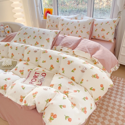 91家纺网 家纺一手货源 找家纺 苏东来2023全棉母婴双层纱印花四件套长绒纯棉麻色织提花磨毛夏被四件套 百花齐放