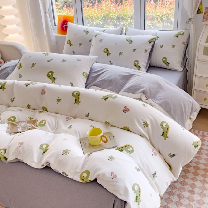 91家纺网 家纺一手货源 找家纺 苏东来2023全棉母婴双层纱印花四件套长绒纯棉麻色织提花磨毛夏被四件套 百花齐放