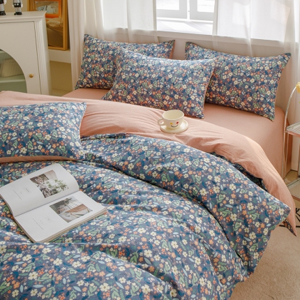 91家纺网 家纺一手货源 找家纺 苏东来2023全棉母婴双层纱印花四件套长绒纯棉麻色织提花磨毛夏被四件套 百花齐放