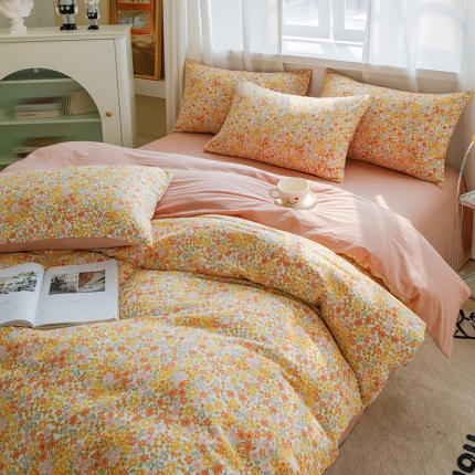 91家纺网 家纺一手货源 找家纺 苏东来2023全棉母婴双层纱印花四件套长绒纯棉麻色织提花磨毛夏被四件套 百花齐放