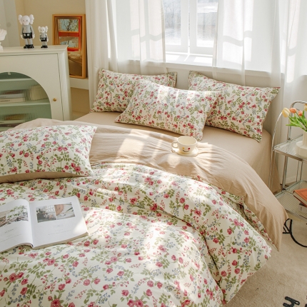 91家纺网 家纺一手货源 找家纺 苏东来2023全棉母婴双层纱印花四件套长绒纯棉麻色织提花磨毛夏被四件套 百花齐放