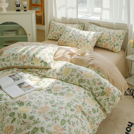 91家纺网 家纺一手货源 找家纺 苏东来2023全棉母婴双层纱印花四件套长绒纯棉麻色织提花磨毛夏被四件套 百花齐放