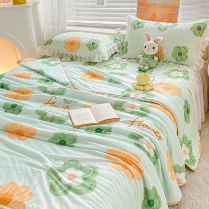 91家纺网 家纺一手货源 找家纺 （总）慕澄2023新款小版床裙款雪纺乳胶凉席夏被四件套