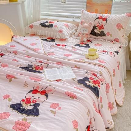 慕澄2023新款小版床裙款雪纺乳胶凉席夏被四件套 黑裙兔兔